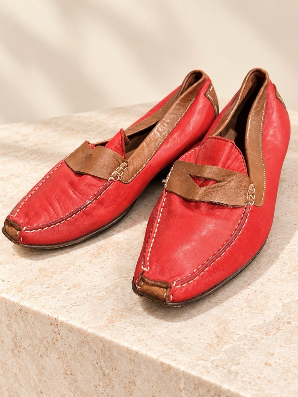 Robert Zur Red and Brown Leather Flats size 8